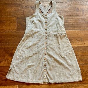 Hemp Button-Down Dress with Blue Pinstripes